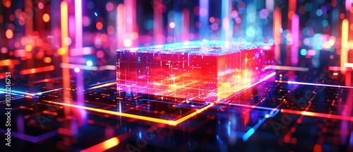 Vibrant 3D Hologram in Futuristic Digital Environment