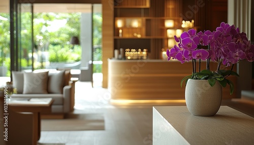 Creative Design Featuring Blurred Background of a Luxurious Hotel Interior, Perfect for Advertising and Marketing, Ideal for Architecture, Hospitality, Travel, and Hotel Management, Enhanced by AI-Gen
