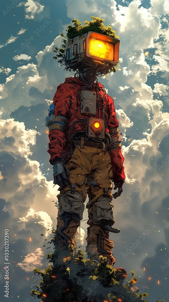 Futuristic Robot Standing in a Cloudy Sky Futuristic Robot Standing in a Cloudy Sky