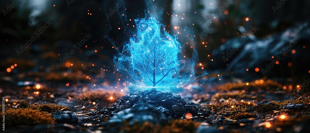 Hologram of a Glowing Tree in Nature Hologram of a Glowing Tree in Nature