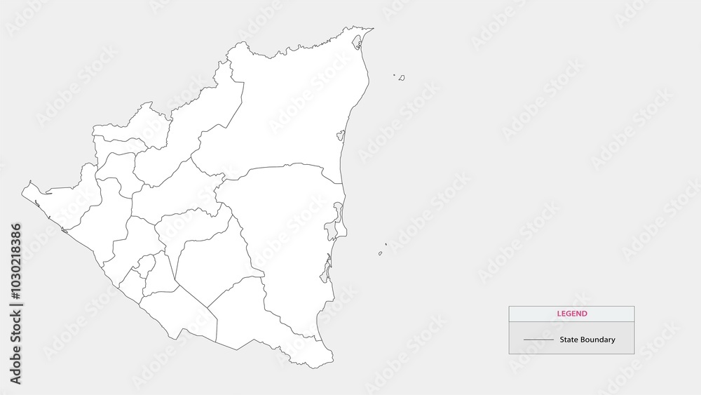 Obraz premium Nicaragua Map. State map of Nicaragua. Administrative map of Nicaragua with states names in outline.