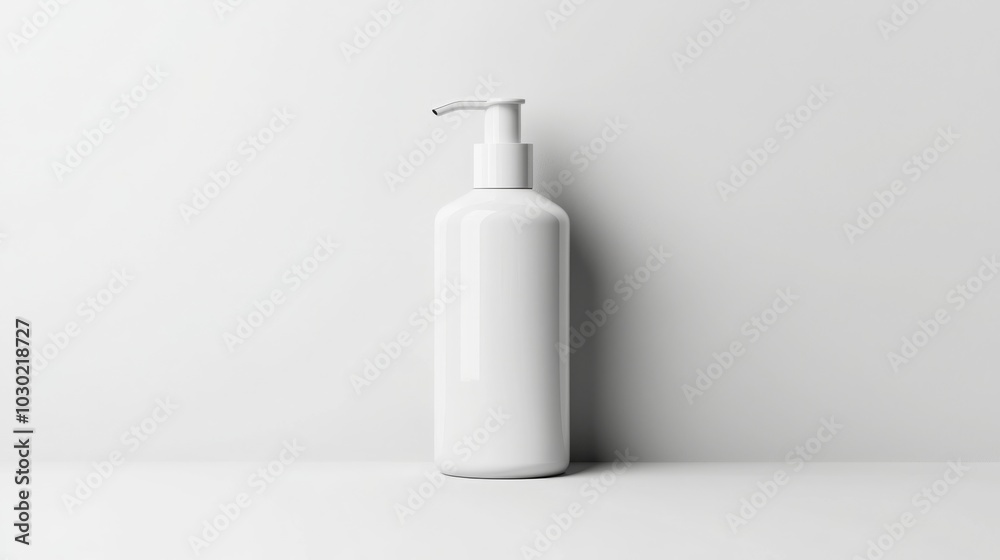 A minimalist white pump bottle stands against a plain backdrop, ideal for showcasing beauty or skincare products with a clean, modern aesthetic. A minimalist white pump bottle stands against a plain backdrop, ideal for showcasing beauty or skincare products with a clean, modern aesthetic.
