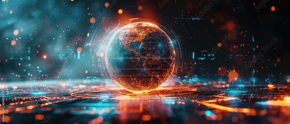 Obraz premium Dynamic Hologram Earth Display Visualization