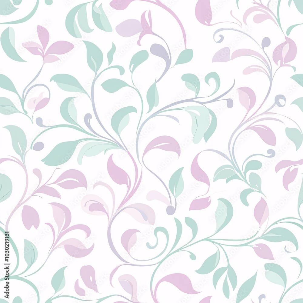 Delicate floral pattern with pastel leaves and flowers on a white background, perfect for wallpapers, textiles, or digital designs. Delicate floral pattern with pastel leaves and flowers on a white background, perfect for wallpapers, textiles, or digital designs.