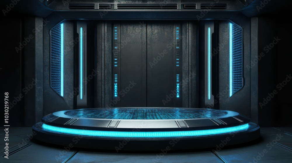 Obraz premium Futuristic Sci-Fi Podium 3D Render for Technology Presentations