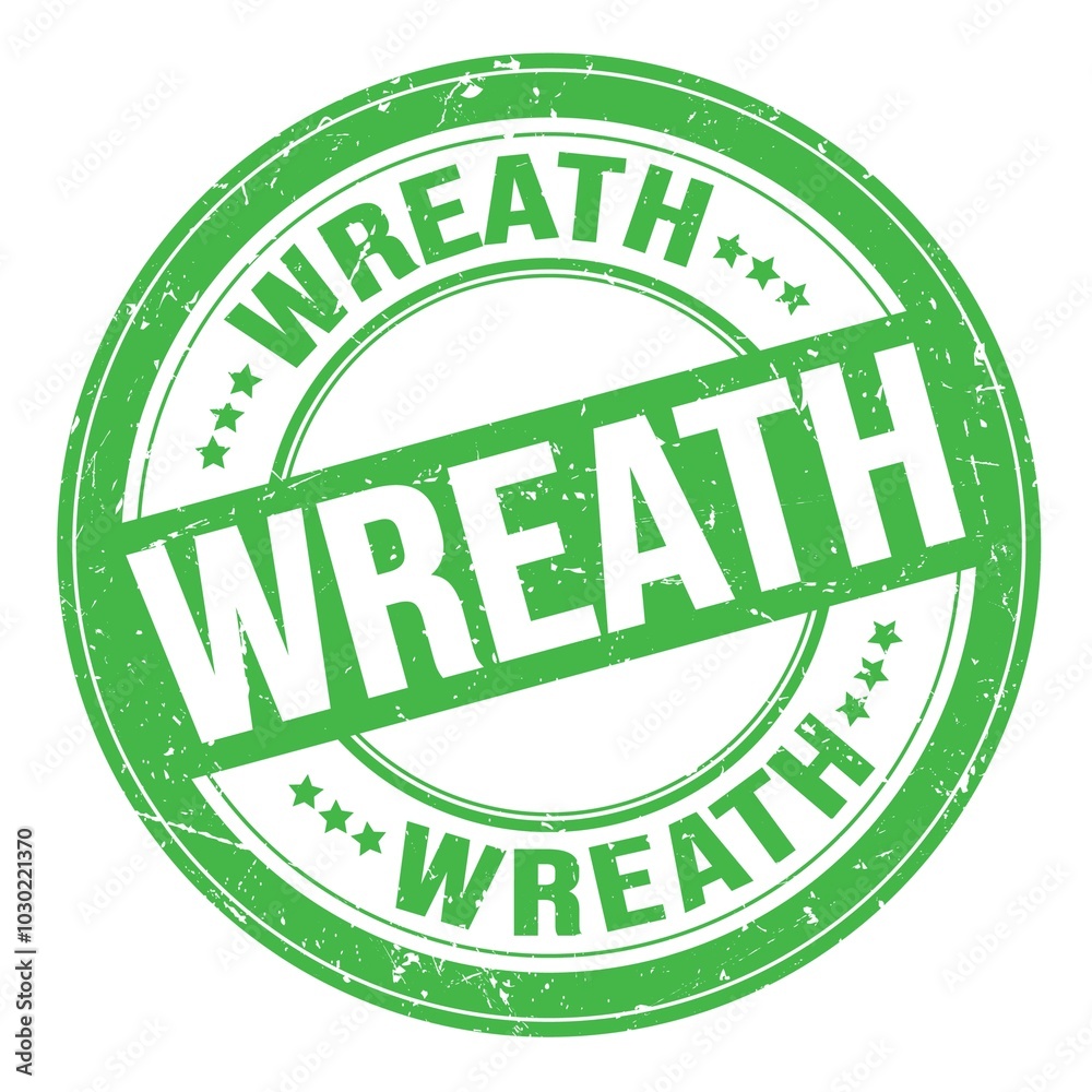 WREATH text written on green round stamp sign WREATH text written on green round stamp sign