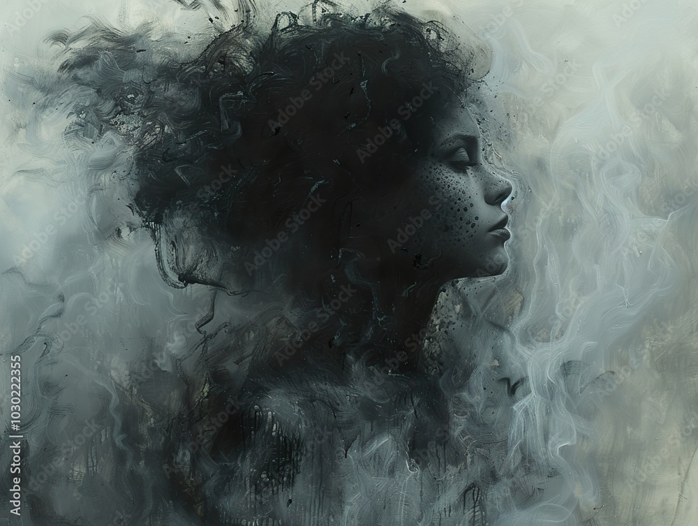 Abstract Portrait of a Woman in Smoke and Shadow Abstract Portrait of a Woman in Smoke and Shadow