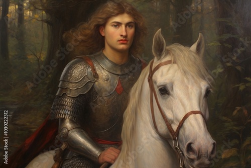 Medieval knight painting animal mammal. photo