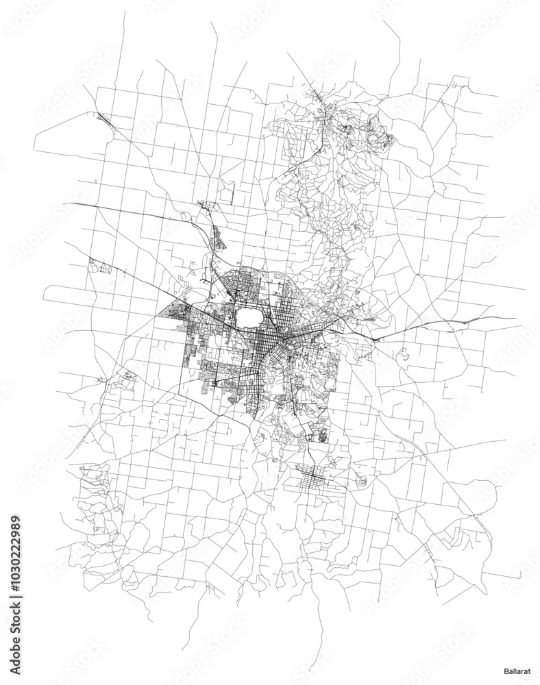 Naklejka premium Ballarat city map with roads and streets, Australia. Vector outline illustration.