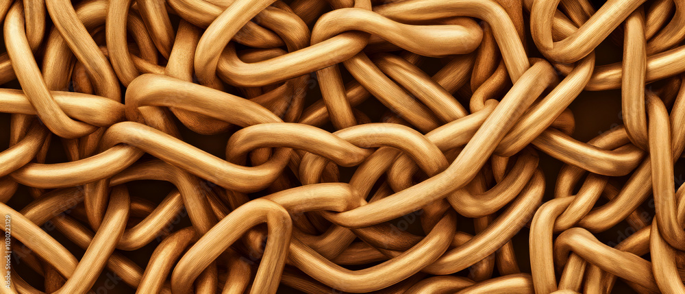A close-up view of intertwined golden chains, showcasing their smooth texture and intricate links against a dark background. A close-up view of intertwined golden chains, showcasing their smooth texture and intricate links against a dark background.
