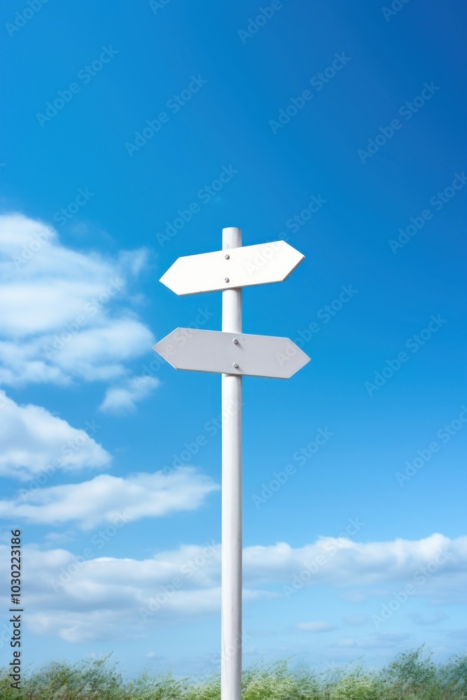 Blank white retro directions sign sky outdoors symbol.