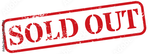 Sold Out red rubber stamp with distressed texture effect isolated on transparent background