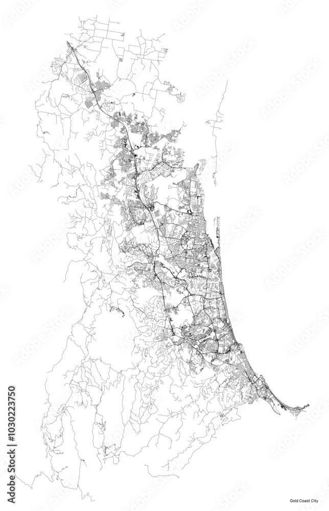 Gold Coast city map with roads and streets, Australia. Vector outline illustration. Gold Coast city map with roads and streets, Australia. Vector outline illustration.
