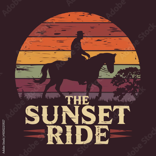 The Sunset Ride: Retro Horseback Adventure Under Orange and Purple Sky