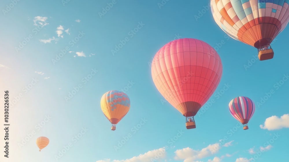 Naklejka premium Colorful hot air balloons floating in the sky.