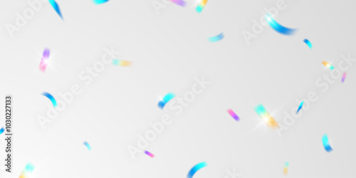 Multicolored light effect and zigzag ribbons falling from above on streamer, tinsel vector