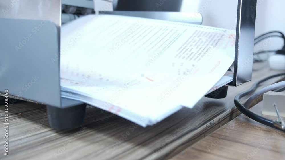 Optical test paper reading with automatic scanner. Printer and Scanner. A machine that automatically reads exam papers.