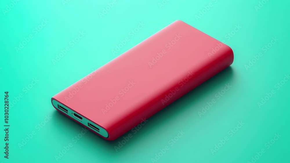 Versatile Red Power Bank on Teal Background for Digital Devices (Zoom In Video) Versatile Red Power Bank on Teal Background for Digital Devices (Zoom In Video)