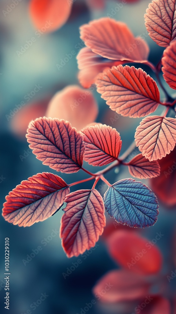 Close-up of vibrant red leaves with a soft, blurred bokeh background, symbolizing autumn and nature Close-up of vibrant red leaves with a soft, blurred bokeh background, symbolizing autumn and nature