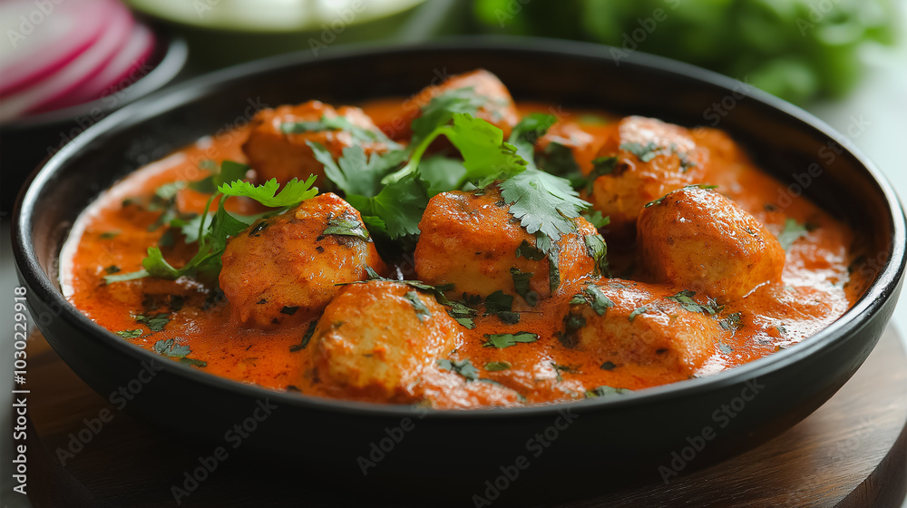 Indian butter chicken, creamy tomato-based curry, isolated on white background, traditional Indian dish, simple and clean presentation, Indian butter chicken, creamy tomato-based curry, isolated on white background, traditional Indian dish, simple and clean presentation,