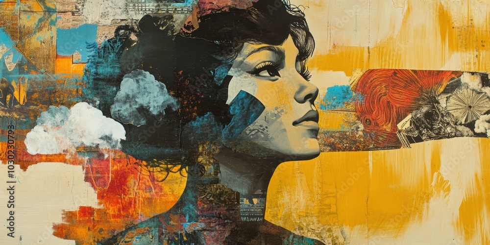 Fototapeta premium Abstract portrait with yellow background.