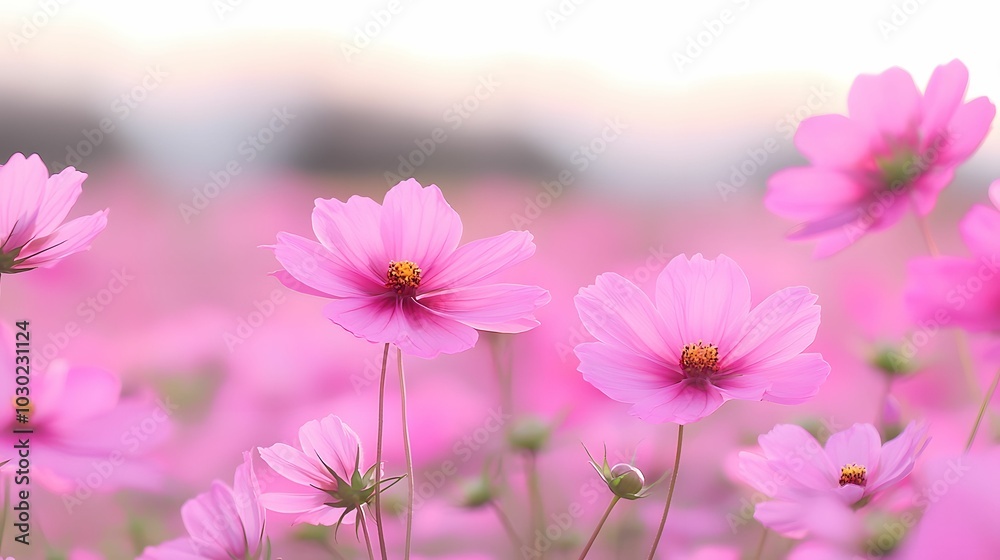A field of delicate pink flowers stretches into the distance, creating a serene and vibrant scene, perfect for nature lovers and floral enthusiasts. A field of delicate pink flowers stretches into the distance, creating a serene and vibrant scene, perfect for nature lovers and floral enthusiasts.