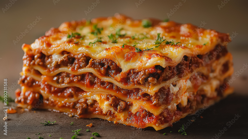 Italian lasagna, layers of pasta with meat sauce, isolated on white background, traditional Italian dish, simple and clean presentation
