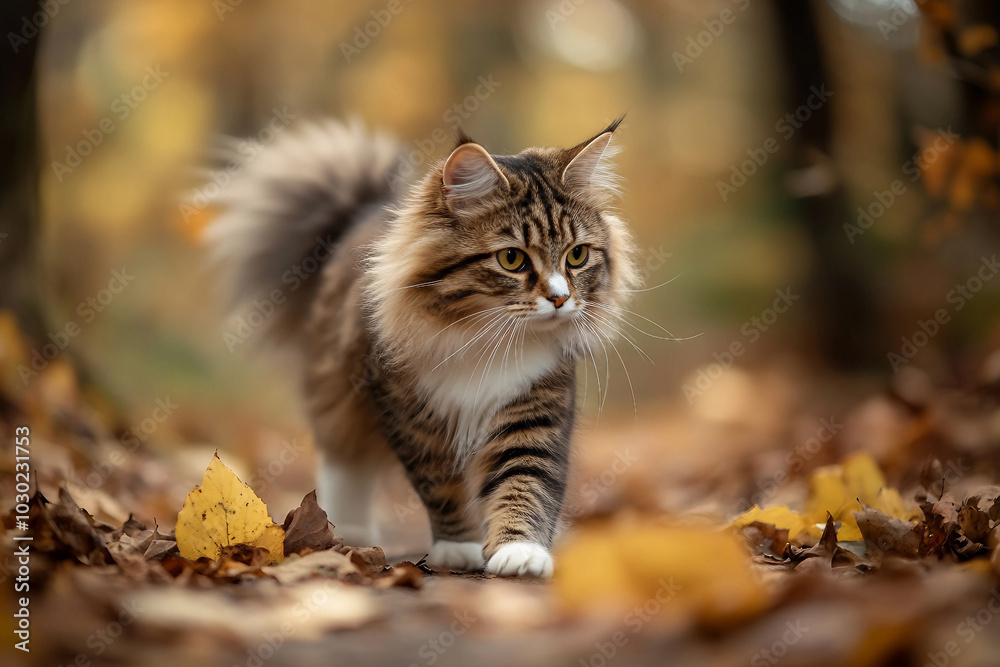 Generated with AI technology picture of wild cat life in forest Generated with AI technology picture of wild cat life in forest