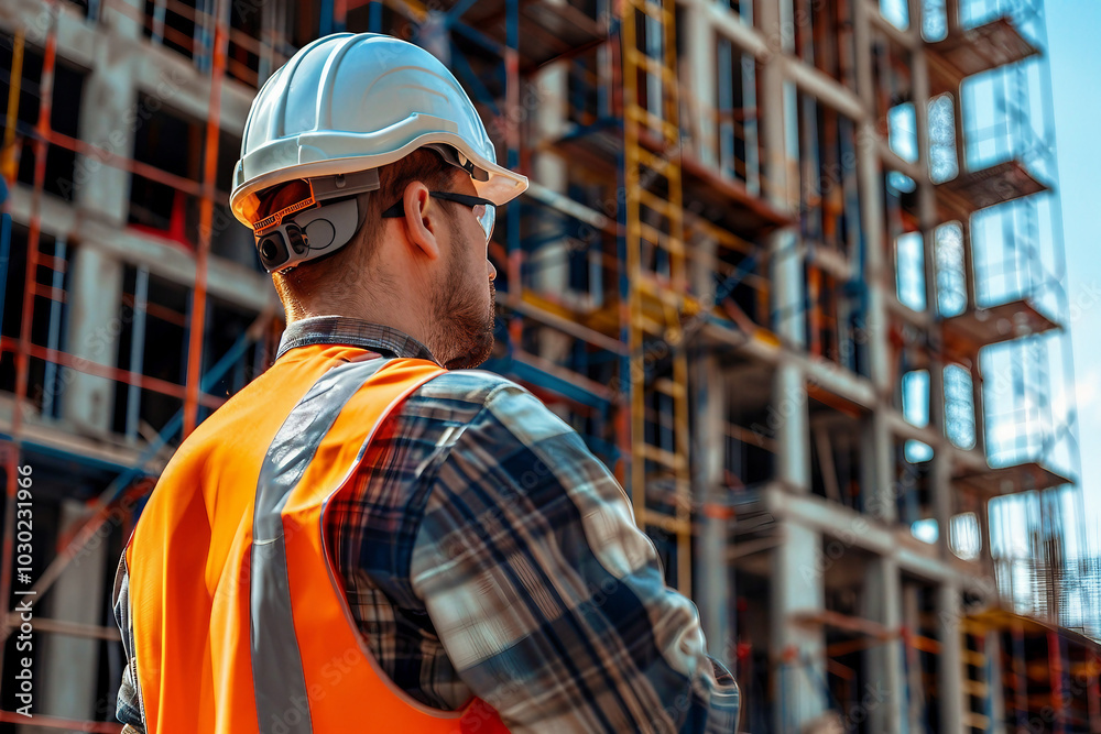 Generative AI illustration of pensive male construction engineer Generative AI illustration of pensive male construction engineer