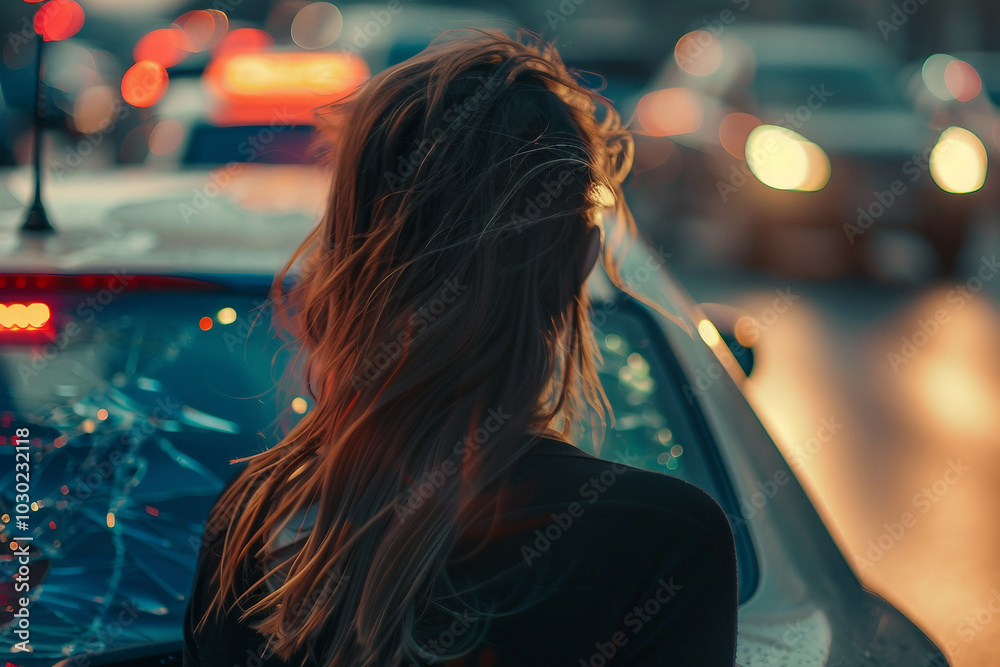 Fototapeta premium Car crash night scene created with generative ai