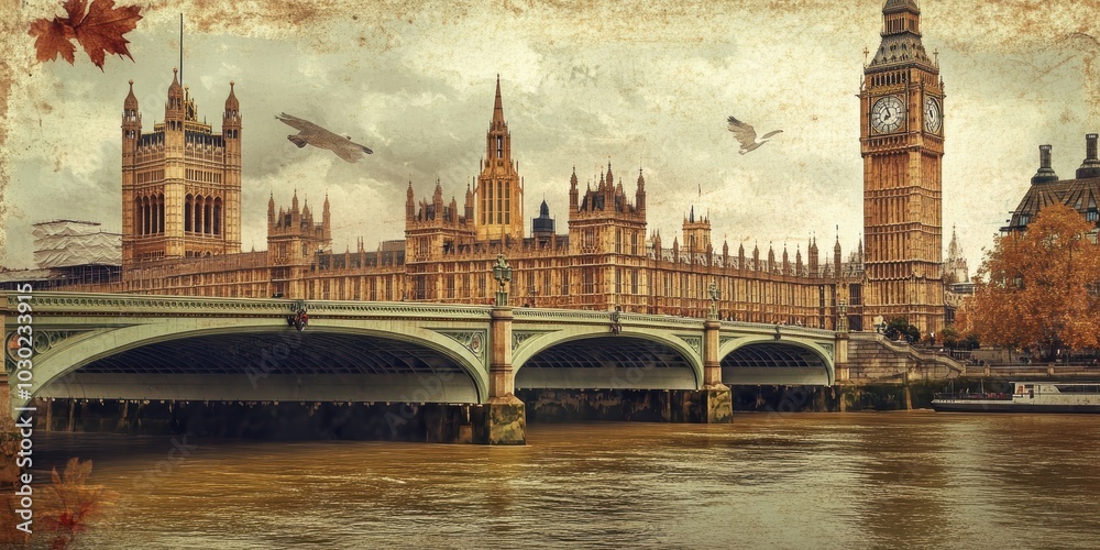 Naklejka premium London bridge and Big Ben with river Thames.