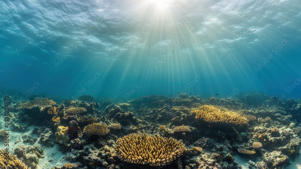 Fototapeta premium Vibrant Underwater Scene in Coral Reefs of Pacific Ocean