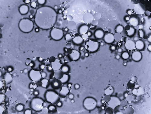 with bubbles. clean water drops and bubbles, gray abstract water background.