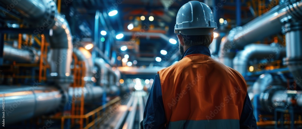 Worker Maintains Steam Pipes in Industrial Setting Worker Maintains Steam Pipes in Industrial Setting