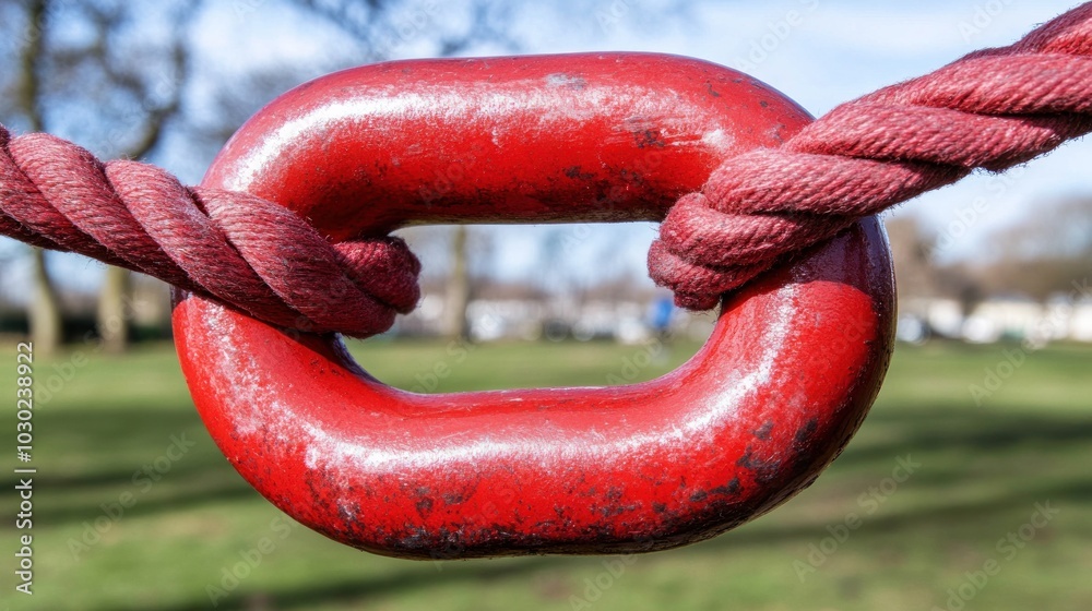 Red Metal Ring with Red Rope Loop Red Metal Ring with Red Rope Loop