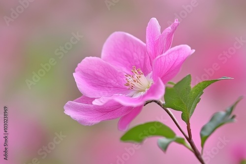 Delicate pink flower blooms gracefully in a lush garden during spring's vibrant awakening