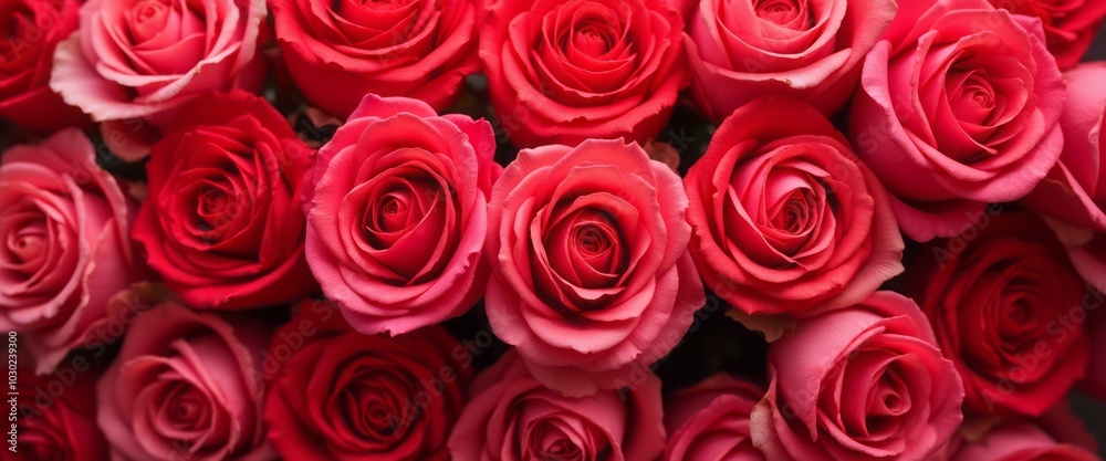 A close-up view of vibrant red roses in full bloom, creating a romantic and beautiful floral arrangement. The deep red color and soft petals emphasize love, passion, and beauty. A close-up view of vibrant red roses in full bloom, creating a romantic and beautiful floral arrangement. The deep red color and soft petals emphasize love, passion, and beauty.