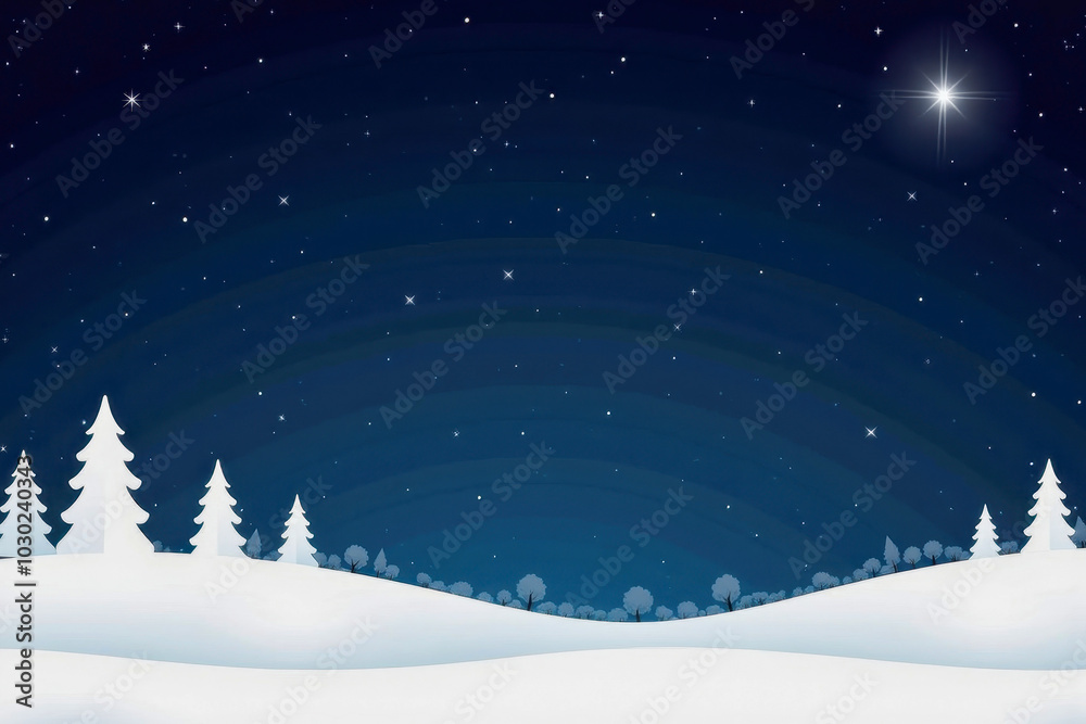 Christmas greeting card with New Year symbol and decoration. Xmas snow background with copy space. Festive mockup design with pine, sky, stars and forest Christmas greeting card with New Year symbol and decoration. Xmas snow background with copy space. Festive mockup design with pine, sky, stars and forest