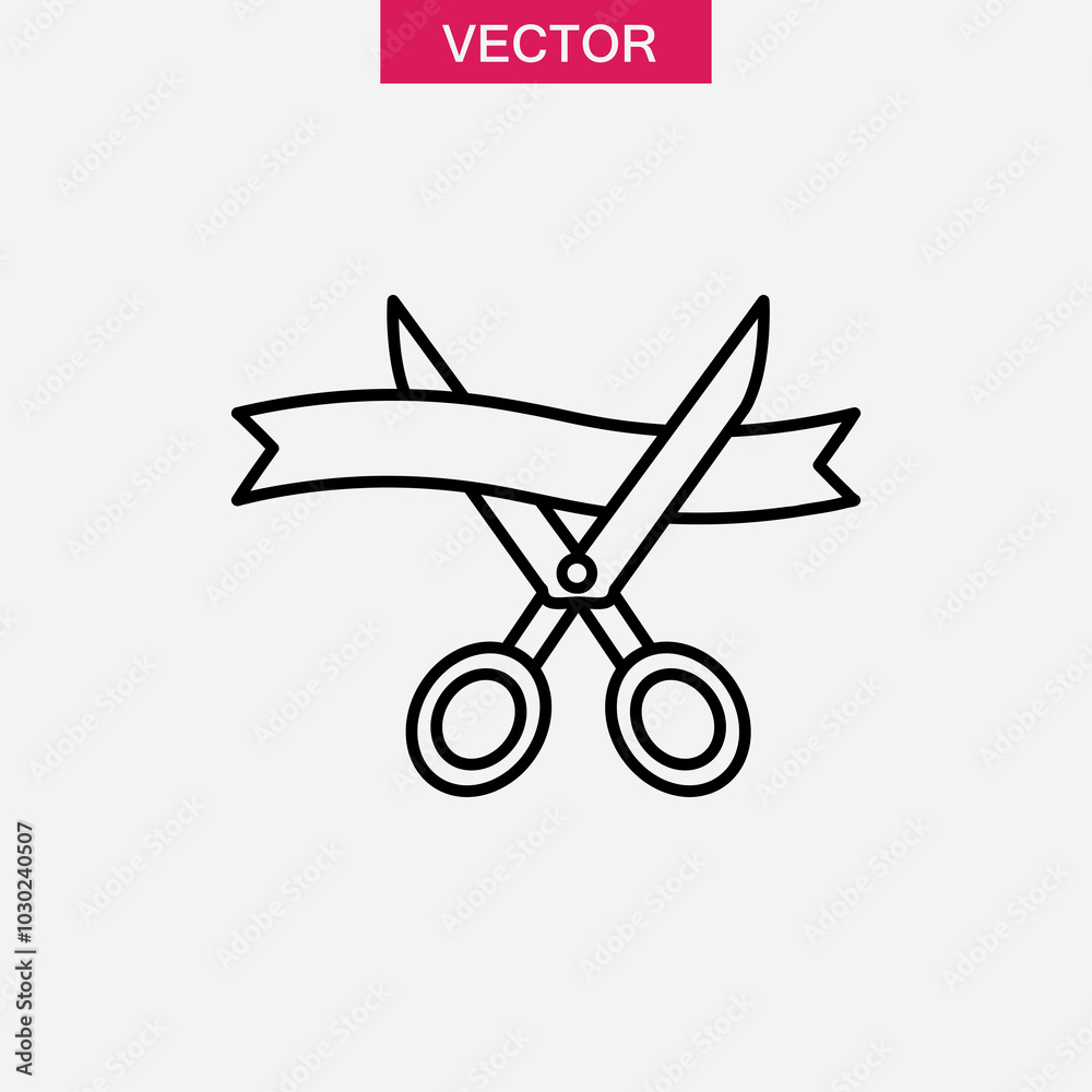 Grand opening symbol. vector ribbon and scissors icon linear illustration for web and app..eps