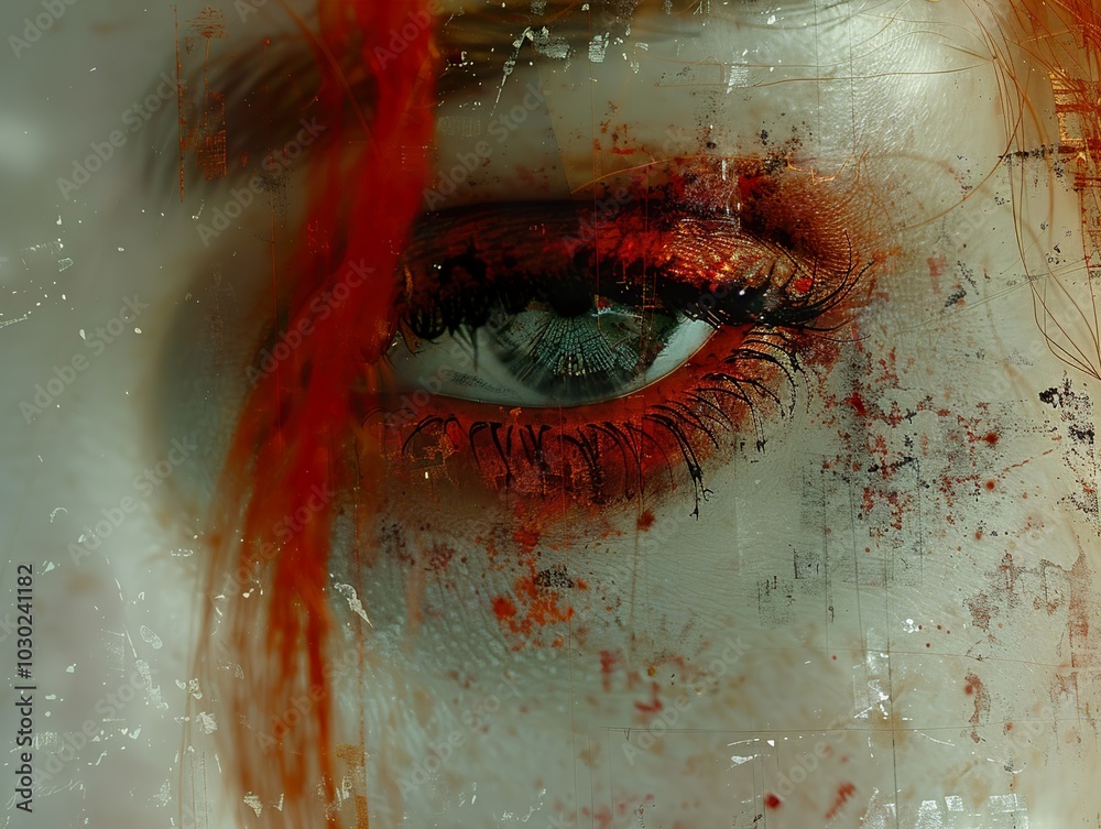 Fototapeta premium Close Up of a Red Eye: A Surreal and Disturbing Portrait