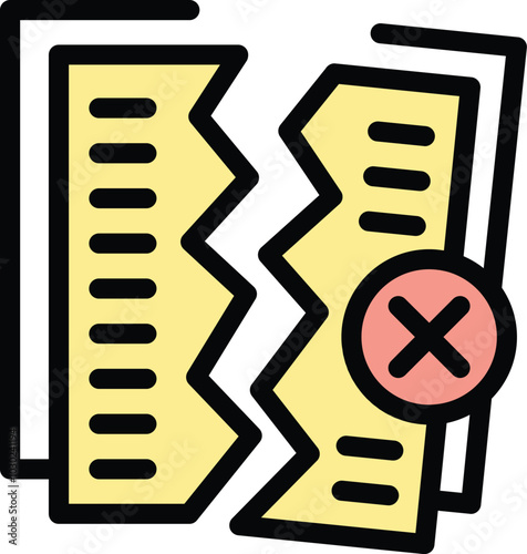 Torn document with a red cross sign is representing an invalid file or contract