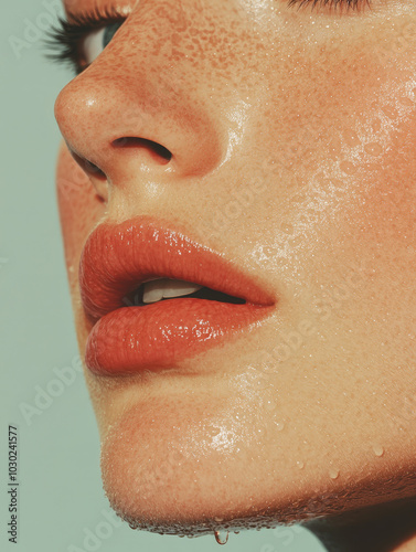 Close-Up Portrait of Dripping Wet Lips