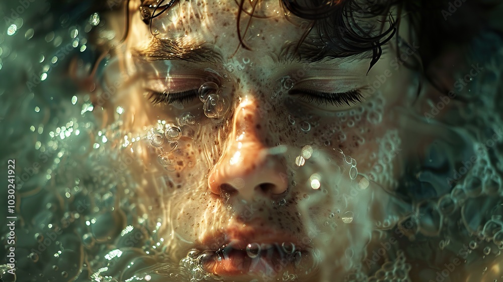 Close-Up Portrait of a Boy Underwater