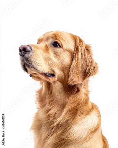 Golden Retriever Sitting. Adorable Pet Dog in Studio Setting Against White Background