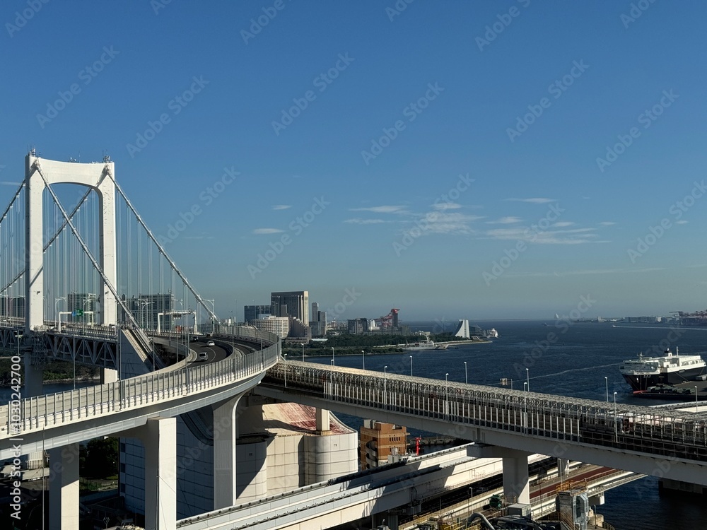Obraz premium 昼のレインボーブリッジとお台場の風景