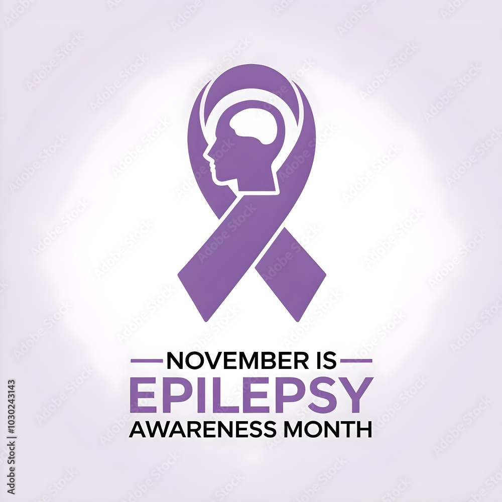 A purple ribbon with a silhouette of a head, representing Epilepsy Awareness Month in November A purple ribbon with a silhouette of a head, representing Epilepsy Awareness Month in November