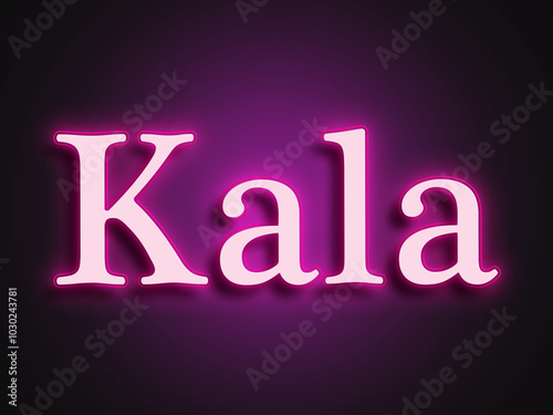 Pink glowing Neon light text effect of Hindi word Kala. 