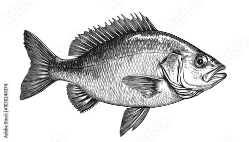 Fish sketch dorado gilt-head bream. Vintage retro print, black white gilt-head bream fish sketch ink pencil style drawing, linear drawing, engrave old school. Sketch artwork dorado fish. Illustration