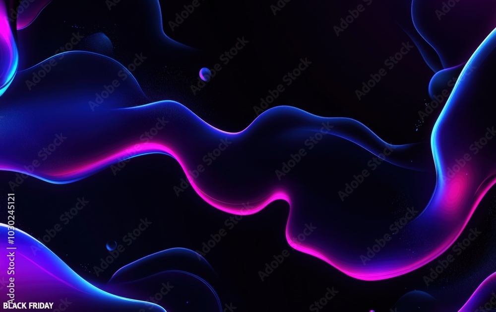 Obraz premium Black background with abstract glowing shapes. banner design for Black Friday sale. liquid hologram elements on a dark background. poster or web promotion advertising a Black Friday offer.