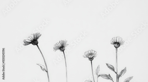 Calendula, detailed hand drawing of the line, botanical flower, medicinal herbs, light clean background. Generative AI